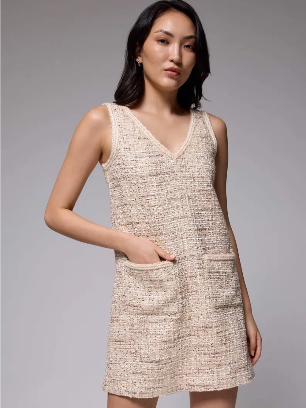 NWT Love Bonito Tweed V-neck Shift Mini Dress
